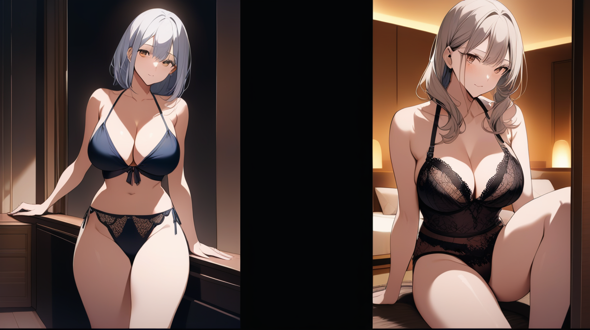 黒いランジェリー姿の成人女性のイメージ