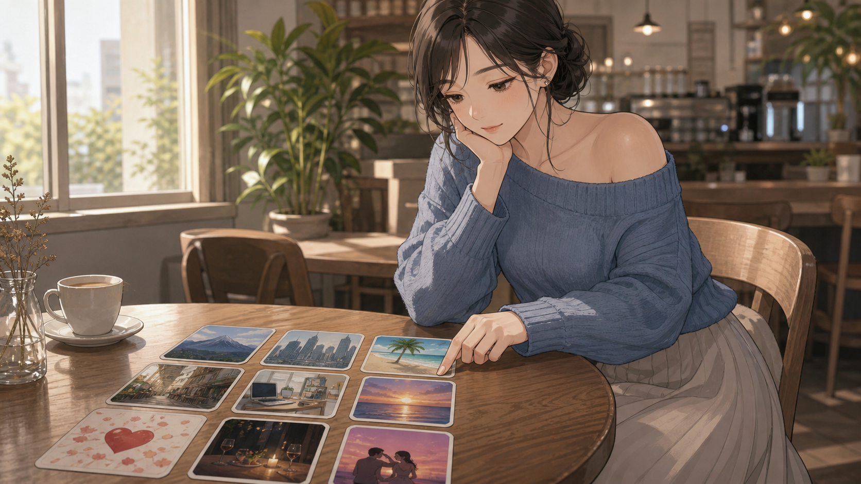場面設定から作品を選ぶ成人女性のアニメイメージ