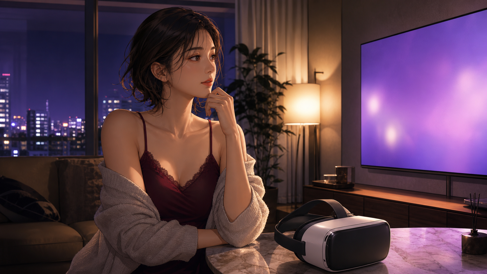 VRヘッドセットと通常画面を比較する成人女性のイメージ